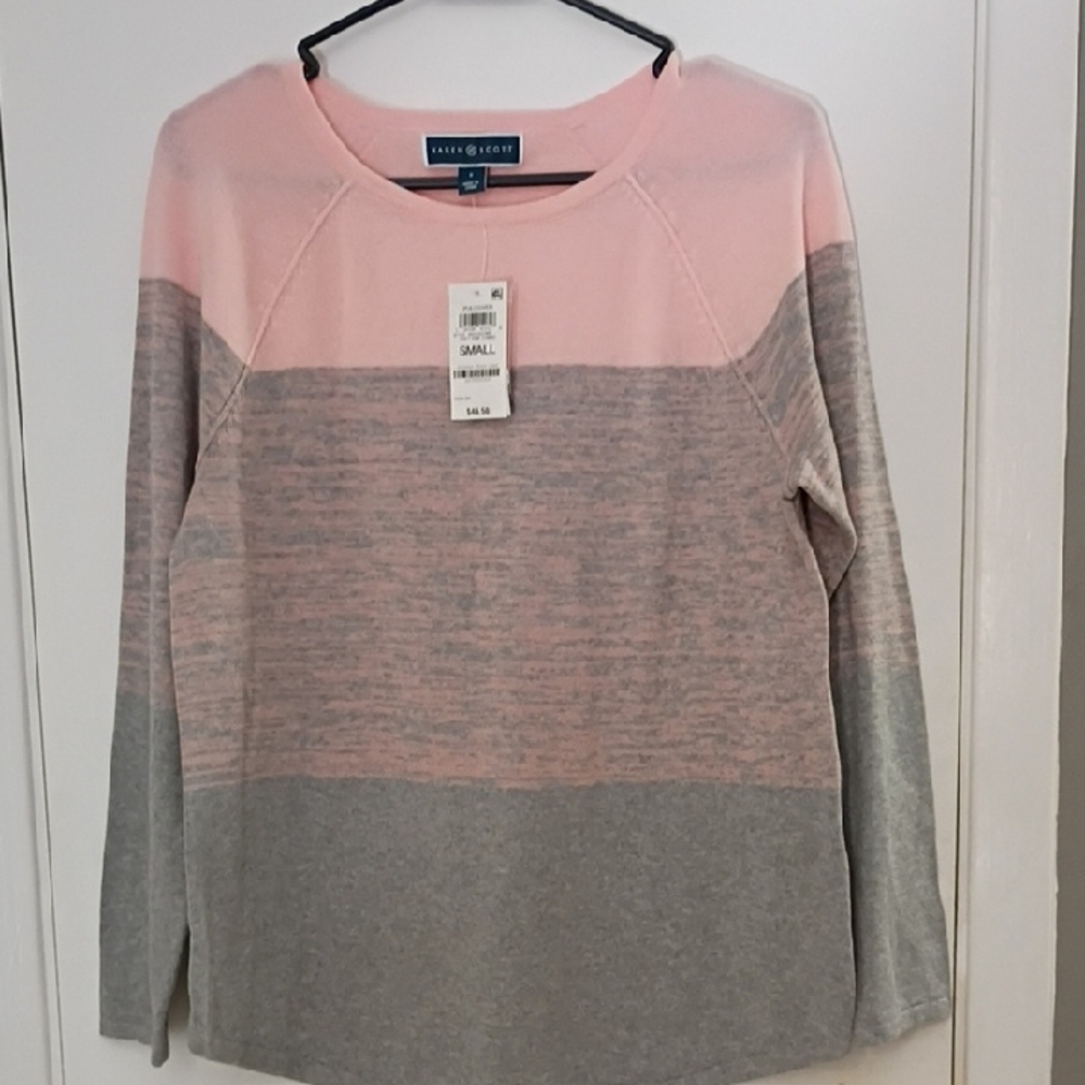 Karen Scott Pink and Gray Colorblock Sweater
